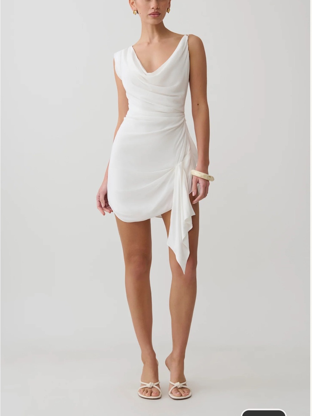 White Cowl Drape Satin Mini Dress